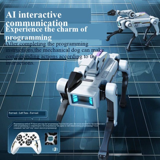 AI Intelligent Robot Dog, Programmable Interactive Puppy with Voice Control, 2.4G Remote, App Control, Multiple Actions for Kids Adults, Singing Dancing Greeting (Grey)