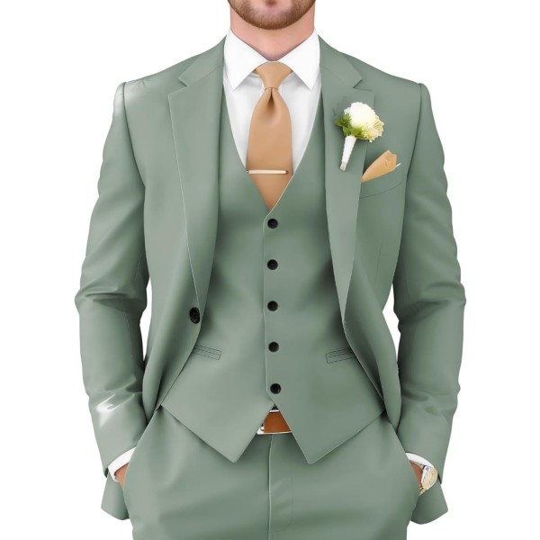 EMERAIDVLN Mens 3 Piece Suits Slim Fit Wedding Prom Party Business Elegant Suits One Button Blazer Vest and Pants Tuxedo Set